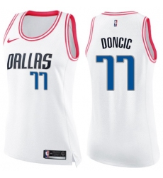 Women's Nike Dallas Mavericks #77 Luka Doncic White-Pink NBA Swingman Fashion Jersey