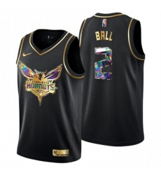Men's Charlotte Hornets #2 Lamelo Ball Golden Edition Diamond Logo 2021-22 Swingman Jersey - Black