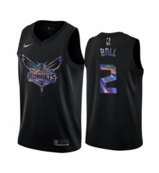 Men's Nike Charlotte Hornets #2 LaMelo Ball Iridescent Holographic Collection NBA Jersey - Black