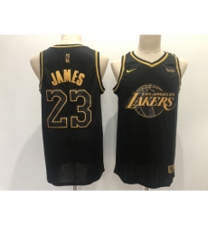 Men's Los Angeles Lakers #23 LeBron James Black Gold Swingman Basketball Jersey