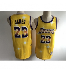 Men's Los Angeles Lakers #23 LeBron James Yellow Hwc Starry Jersey