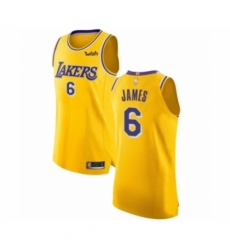 Men's Los Angeles Lakers #6 LeBron James Authentic Gold Basketball Jersey - Icon Edition