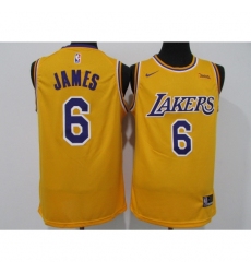 Men's Nike Los Angeles Lakers #6 LeBron James Yellow Basketball Swingman Association Edition Jersey
