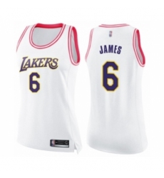 Women's Los Angeles Lakers #6 LeBron James Swingman White Pink Fashion Basketball Jersey