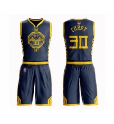 Men's Golden State Warriors #30 Stephen Curry Swingman Navy Blue Basketball Suit 2019 Basketball Finals Bound Jersey - City Edition