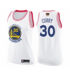 Women's Golden State Warriors #30 Stephen Curry Swingman White Pink Fashion 2019 Basketball Finals Bound Basketball Jersey