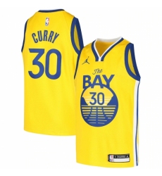 Youth Golden State Warriors #30 Stephen Curry Jordan Brand Gold 2020-21 Swingman Player Jersey