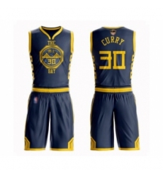 Youth Golden State Warriors #30 Stephen Curry Swingman Navy Blue Basketball Suit 2019 Basketball Finals Bound Jersey - City Edition