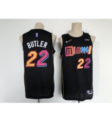 Men's Miami Heat 2021-22 City Edition #22 Jimmy Butler Black Stitched Basketball Jersey