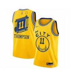 Men's Golden State Warriors #11 Klay Thompson Authentic Gold Hardwood Classics Basketball Jersey - The City Classic Edition