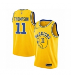 Men's Golden State Warriors #11 Klay Thompson Authentic Gold Hardwood Classics Basketball Jersey