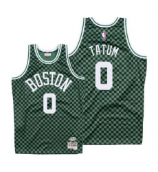 Mitchell and Ness Boston Celtics #0 Jayson Tatum Green Checkerboard HWC Throwback NBA Jersey