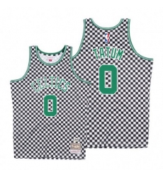 Mitchell and Ness Boston Celtics #0 Jayson Tatum White Checkerboard HWC Throwback NBA Jersey
