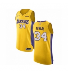 Men's Los Angeles Lakers #34 Shaquille O'Neal Authentic Gold Home Basketball Jersey - Icon Edition
