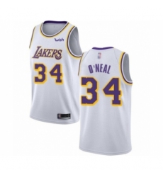 Men's Los Angeles Lakers #34 Shaquille O'Neal Authentic White Basketball Jerseys - Association Edition