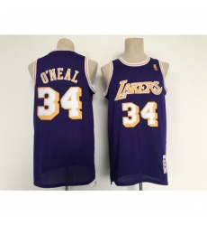 Men's Los Angeles Lakers #34 Shaquille O'Neal Purple Throwback Basketball Jersey