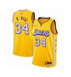 Men's Los Angeles Lakers #34 Shaquille O'Neal Swingman Gold 2019-20 City Edition Basketball Jersey