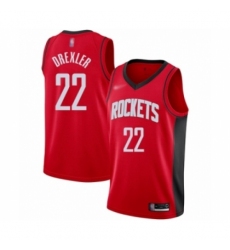 Men's Houston Rockets #22 Clyde Drexler Authentic Red Finished Basketball Jersey - Icon Edition