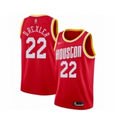 Men's Houston Rockets #22 Clyde Drexler Authentic Red Hardwood Classics Finished Basketball Jersey