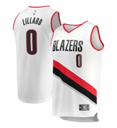 Men's Portland Trail Blazers #0 Damian Lillard Fanatics Branded White 2020-21 Fast Break Replica Jersey