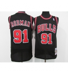 Men's Chicago Bulls #91 Dennis Rodman Authentic Black Alternate Jersey