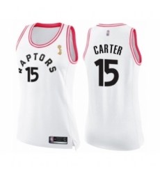 Women's Toronto Raptors #15 Vince Carter Swingman White Pink Fashion 2019 Basketball Finals Champions Jersey