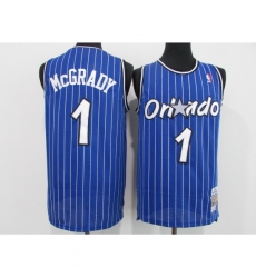 Men's Orlando Magic #1 Tracy Mcgrady Blue Mitchell & Ness Black Retired Player Jersey