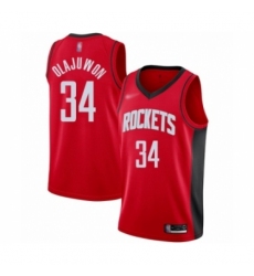 Men's Houston Rockets #34 Hakeem Olajuwon Authentic Red Finished Basketball Jersey - Icon Edition