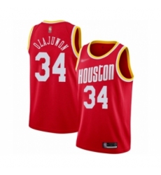 Men's Houston Rockets #34 Hakeem Olajuwon Authentic Red Hardwood Classics Finished Basketball JerseyMen's Houston Rockets #34 Hakeem Olajuwon Authentic Red
