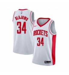 Men's Houston Rockets #34 Hakeem Olajuwon Authentic White Finished Basketball Jersey - Association Edition