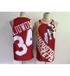 Men's Houston Rockets #34 Hakeem Olajuwon Red Big Face-2.0 Jersey