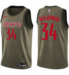 Men's Nike Houston Rockets #34 Hakeem Olajuwon Green Salute to Service NBA Swingman Jersey