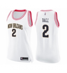 Women's New Orleans Pelicans #2 Lonzo Ball Swingman White Pink Fashion Basketball Jersey
