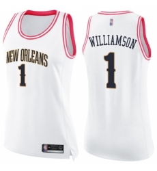 Women's Nike New Orleans Pelicans #1 Zion Williamson White Pink NBA Swingman Fashion Jersey