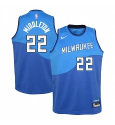 Youth Milwaukee Bucks #22 Khris Middleton Nike Royal 2020-21 Swingman Jersey