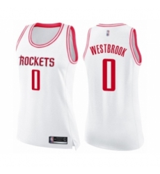 Women's Houston Rockets #0 Russell Westbrook Swingman White Pink Fashion Basketball Jersey