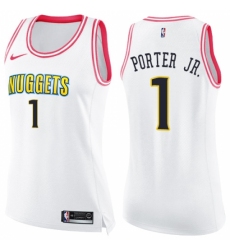Women's Nike Denver Nuggets #1 Michael Porter Jr. White Pink NBA Swingman Fashion Jersey