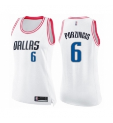 Women's Dallas Mavericks #6 Kristaps Porzingis Swingman White Pink Fashion Basketball Jerse