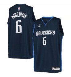 Youth Dallas Mavericks #6 Kristaps Porzingis Jordan Brand Navy 2020-21 Swingman Player Jersey