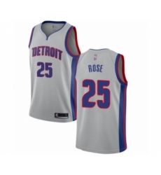 Men's Detroit Pistons #25 Derrick Rose Authentic Silver Basketball Jersey Statement Edition