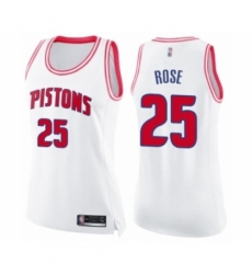 Women's Detroit Pistons #25 Derrick Rose Swingman White Pink Fashion Basketball Jerse