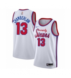 Men's Philadelphia 76ers #13 Wilt Chamberlain Authentic White Hardwood Classics Basketball Jersey