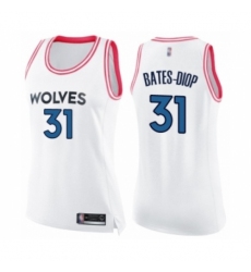 Women's Minnesota Timberwolves #31 Keita Bates-Diop Swingman White Pink Fashion Basketball Jersey