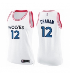 Women's Minnesota Timberwolves #12 Treveon Graham Swingman White Pink Fashion Basketball Jersey