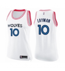 Women's Minnesota Timberwolves #10 Jake Layman Swingman White Pink Fashion Basketball Jersey