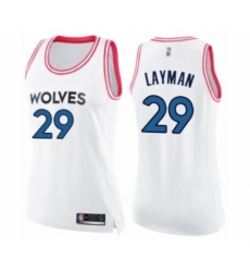Women's Minnesota Timberwolves #29 Jake Layman Swingman White Pink Fashion Basketball Jersey
