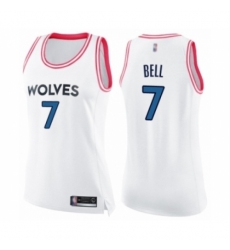 Women's Minnesota Timberwolves #7 Jordan Bell Swingman White Pink Fashion Basketball Jersey