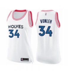 Women's Minnesota Timberwolves #34 Noah Vonleh Swingman White Pink Fashion Basketball Jersey