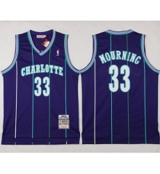 Mitchell And Ness Hornets #33 Alonzo Mourning Purple Throwback Stitched NBA Jersey