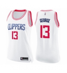 Women's Los Angeles Clippers #13 Paul George Swingman White Pink Fashion Basketball Jersey